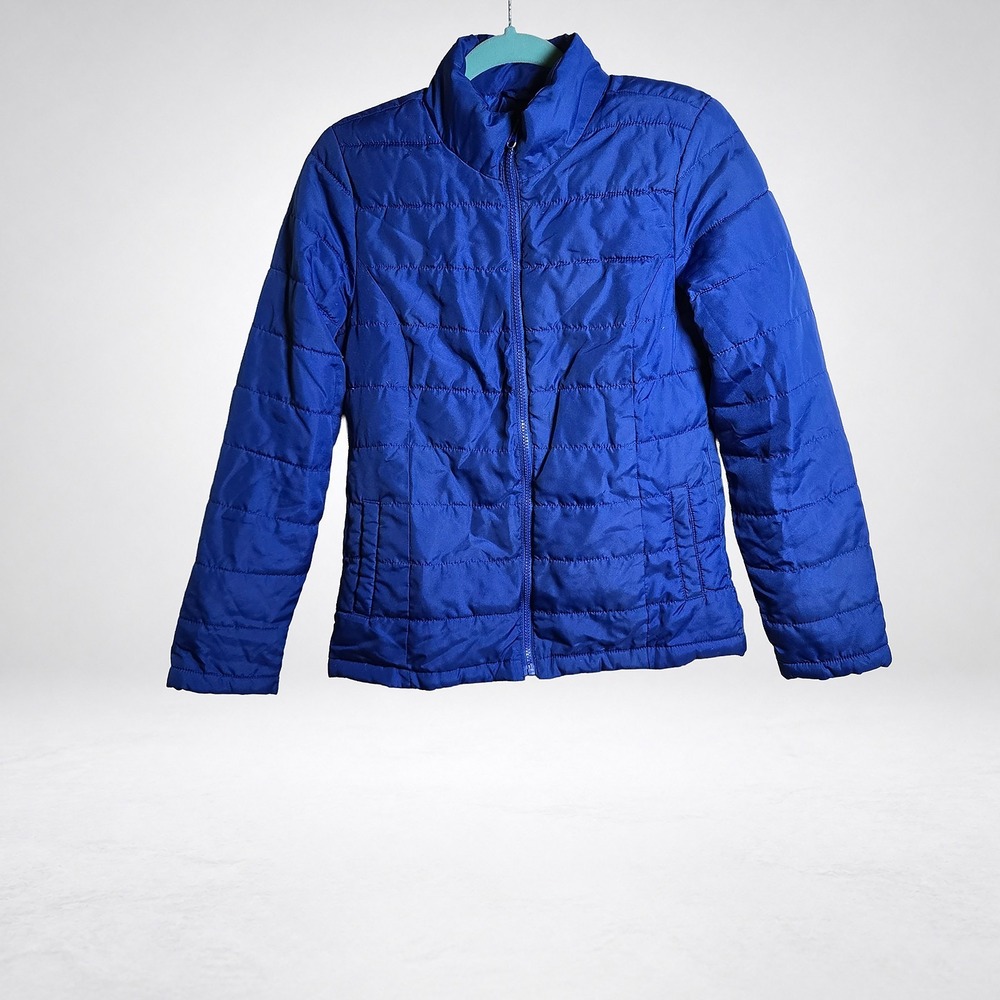 Old Navy Womens Small Petite SP Cobalt Blue Quilted Puffer Jacket Full Zip Coat